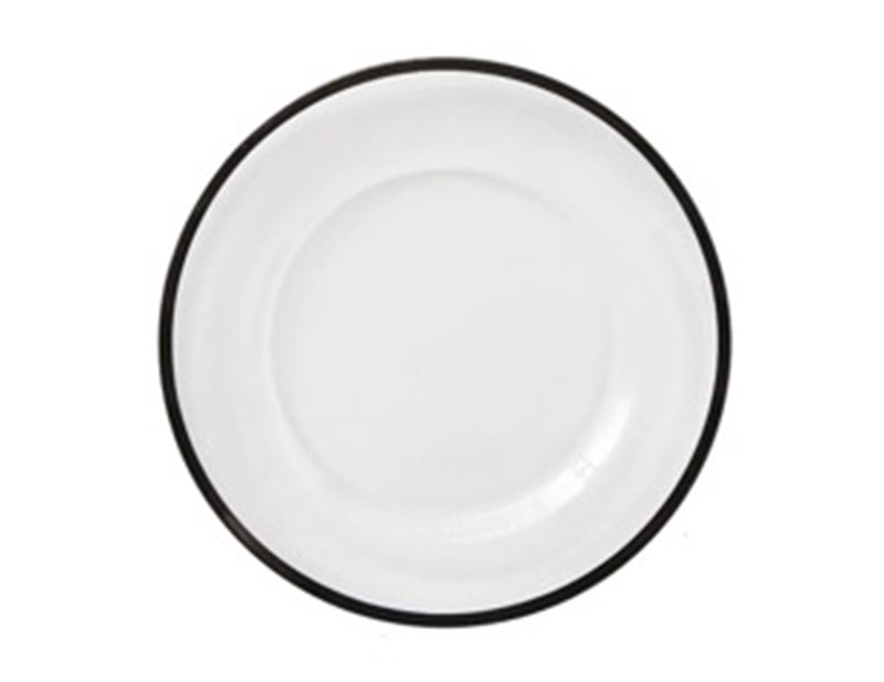 glass dinner plate with black rim for rent