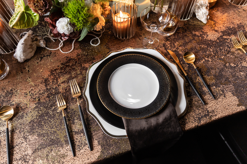 Black + Gold Deco Salad Plate