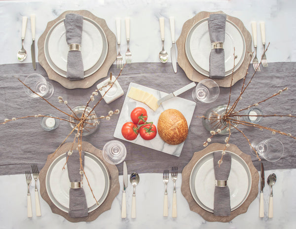 Tabletop rentals including plates, drinkware, flatware, napkins, table runners, and more