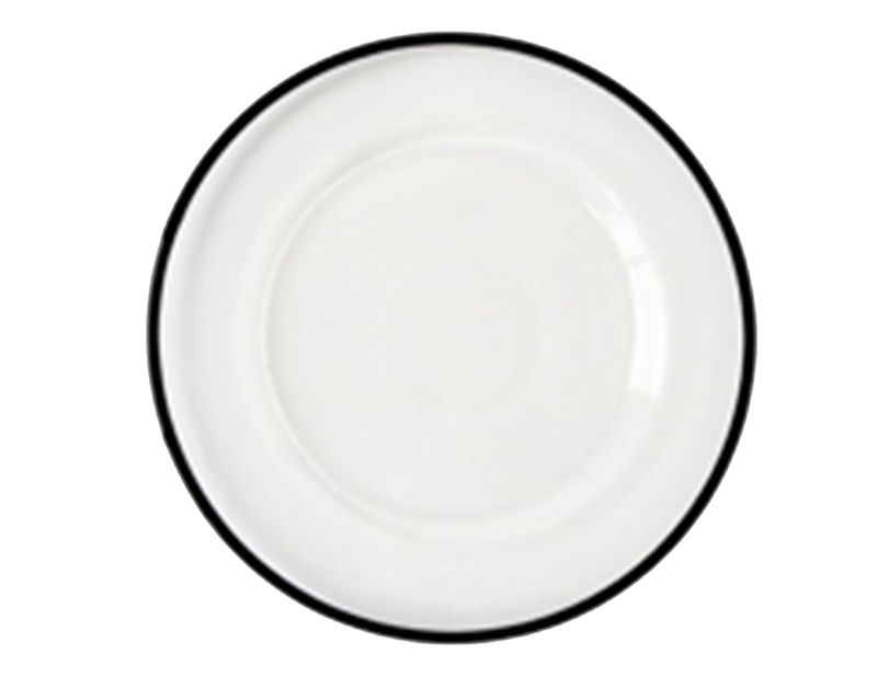 glass charger plate with black rim for rent